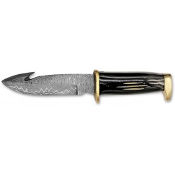 Horn Damascus Skinning Hunting Knife with Leather Case - Premium Pakistani Blade