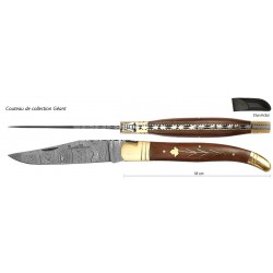 DAMAS - Folding knife géant 18 cm - dark wood fleur & Étui