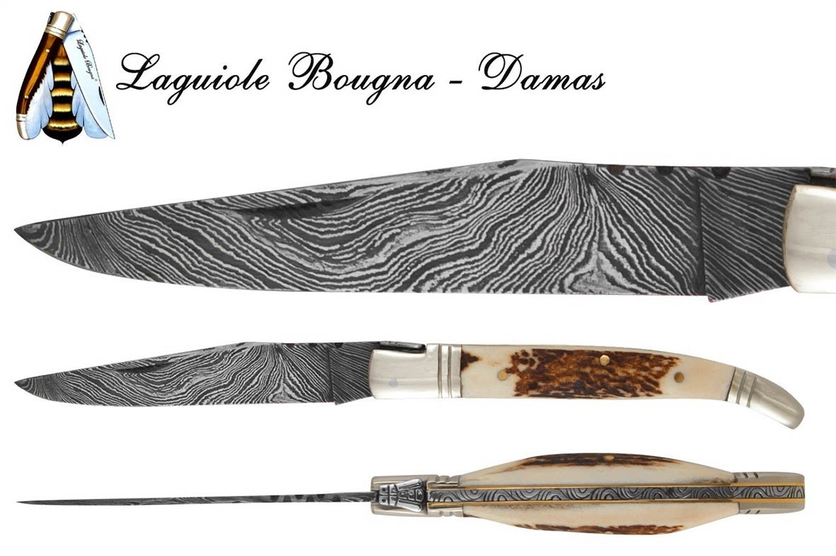 Damascus Knife Pakistan Folding 12 cm with deer handle