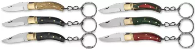 Assorted Wood Handle Folding Knife Keychain 12-Piece Set – 6 cm Handle, Inox Bolster