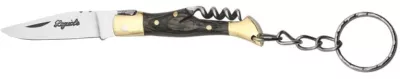 Black Wood Handle Corkscrew Folding Knife Keychain – 6 cm Handle, Brass Bolster