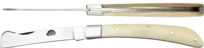 White Bone Handle Curved Grafting Knife with Bark Lifter – 10 cm Handle, Inox Bolster