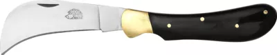 Black Horn Handle Pruning Knife with Curved Grip – 8 cm Blade, 10 cm Handle, Brass Bolster