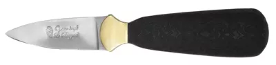 Baroque-Embossed Black Rubber Handle Oyster Knife – 10 cm Handle, Brass Bolster