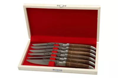 Walnut Wood Handle Table Knife Set – 12 cm Handle, Set of 6 with Sharpening Steel