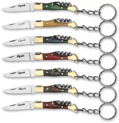 Dark Wood Handle Corkscrew Folding Knife Keychain – 6 cm Handle, Brass Bolster