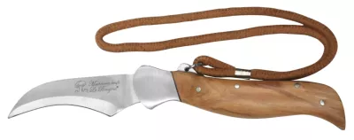 Teak Wood Handle Mushroom Knife with Cord Lanyard – 12 cm Handle, Inox Bolster