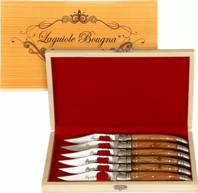 Teak Wood Handle Table Knife Set with Curved Blades – 12 cm Handle, Set of 6