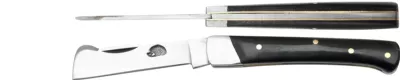Black Horn Handle Grafting Knife with Bark Lifter – 8 cm Handle, Inox Bolster