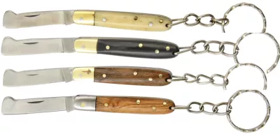 Assorted Wood Handle Grafting Folding Knife Keychain – 5.5 cm Handle, Brass Bolster