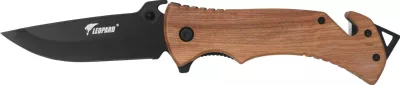 Teak Wood Handle Rescue Folding Knife – 12.5 cm Handle, Glass Breaker & Belt Cutter