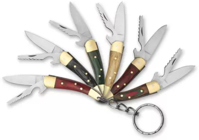 Colored Wood Handle Fisherman's Folding Knife Keychain – 5.8 cm Handle, Brass Bolster