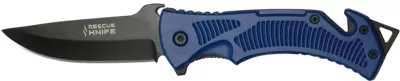 Blue Textured Grip Rescue Folding Knife – 12.5 cm Handle, Glass Breaker & Belt Cutter