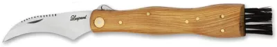 Teak Wood Handle Mushroom Knife – 12 cm Handle, Built-In Cleaning Brush