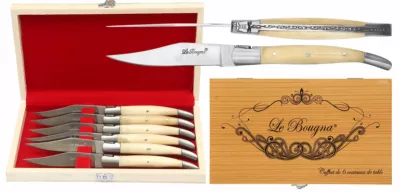 Ivory Bone Handle Table Knife Set – 12 cm Handle, Set of 6 with Sharpening Steel