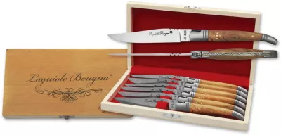 Teak Wood Handle Table Knife Set – 12 cm Handle, Set of 6 with Sharpening Steel