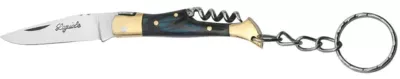 Blue Wood Handle Corkscrew Folding Knife Keychain – 6 cm Handle, Brass Bolster