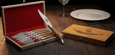Teak Wood Handle Table Knife Set with White Spacer Accent – 12 cm Handle, Set of 6
