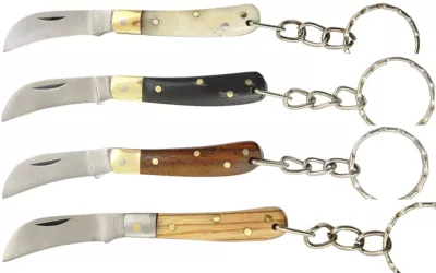 Assorted Wood Handle Pruning Folding Knife Keychain – 5 cm Handle, Inox Bolster