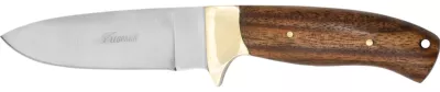 Fixed Blade Knife with Rich Acacia Wood Handle – 12 cm Handle, Brass Bolster, Leather Case Included