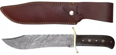 Damascus Fixed Blade Knife with Gem-Accent Micarta Handle – 12.5 cm Handle, Leather Case Included