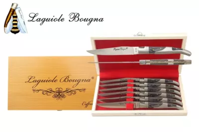 Charcoal Dyed Wood Handle Table Knife Set – 12 cm Handle, Set of 6 with Sharpening Steel