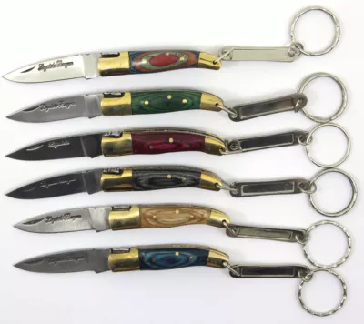 Rainbow Wood Handle Folding Knife Keychain Gift Set – 6 cm Handle, Brass Bolster