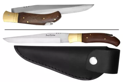 Fixed Blade Dagger Knife with Brass Bolster & Dark Wood Handle – 12 cm Handle, Leather Case Included