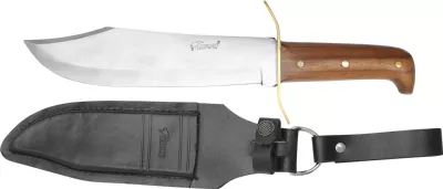 Fixed Blade Bowie Knife with Brass Spine Guard & Rich Wood Handle – 12.5 cm Handle, Leather Case Included
