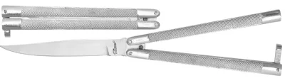 Polished Chrome Butterfly Knife with Knurled Grip – 12.7 cm Handle