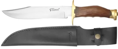 Fixed Blade Bowie Knife with Brass Guard & Rich Wood Handle – 12.9 cm Handle, Leather Case Included