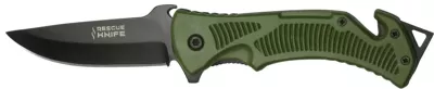 Olive Green Grip Rescue Folding Knife – 12.5 cm Handle, Glass Breaker & Belt Cutter