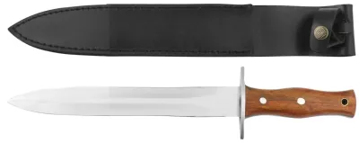 Fixed Blade Dagger Knife with Steel Guard & Dark Wood Handle – 11.5 cm Handle, Leather Case Included