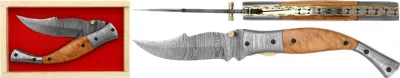 Damascus Blade & Bolster Folding Knife with Teak Wood Handle – 13.5 cm Handle, Wooden Box Included