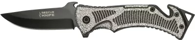 Stone-Wash Grey Grip Rescue Folding Knife – 12.5 cm Handle, Glass Breaker & Belt Cutter