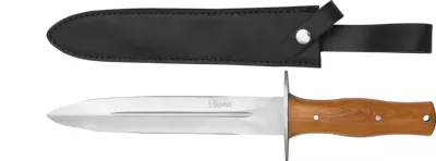 Fixed Blade Dagger Knife with Fullered Blade & Teak Wood Handle – 13 cm Handle, Leather Case Included