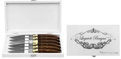 Dark Walnut Handle Table Knife Set – 12 cm Handle, Brass Bolster, Set of 6
