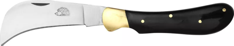 Black Horn Handle Pruning Knife with Curved Grip – 8 cm Blade, 10 cm Handle, Brass Bolster