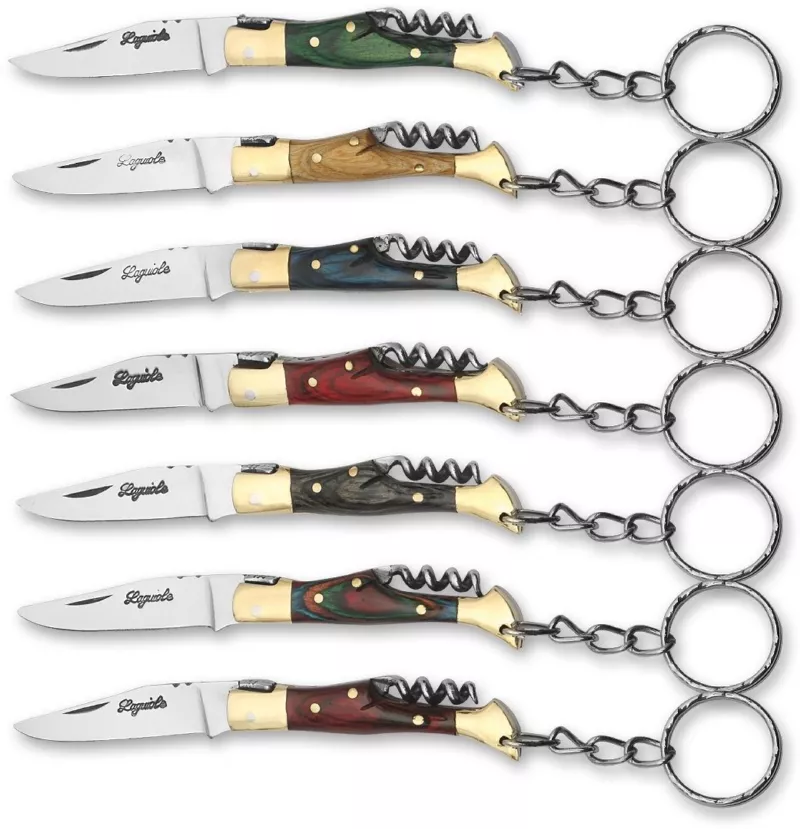 Dark Wood Handle Corkscrew Folding Knife Keychain – 6 cm Handle, Brass Bolster