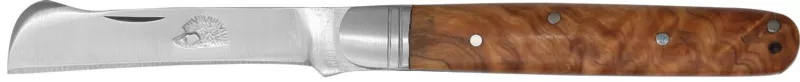 Burl Wood Handle Hooked Grafting Knife – 10 cm Handle, Inox Bolster