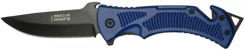 Blue Textured Grip Rescue Folding Knife – 12.5 cm Handle, Glass Breaker & Belt Cutter