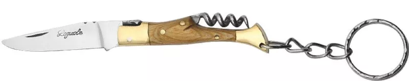 Golden Oak Wood Handle Corkscrew Folding Knife Keychain – 6 cm Handle, Brass Bolster