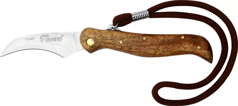 Rosewood-Tone Acacia Handle Mushroom Knife with Corded Lanyard – 12 cm Handle
