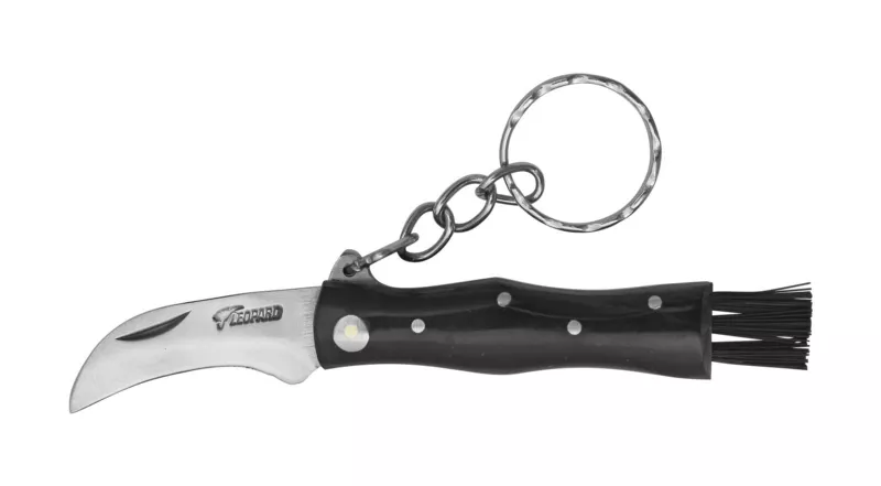Black Horn Handle Mushroom Folding Knife Keychain – 6 cm Handle, Cleaning Brush