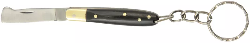 Black Horn Handle Grafting Folding Knife Keychain – 5.5 cm Handle, Brass Bolster