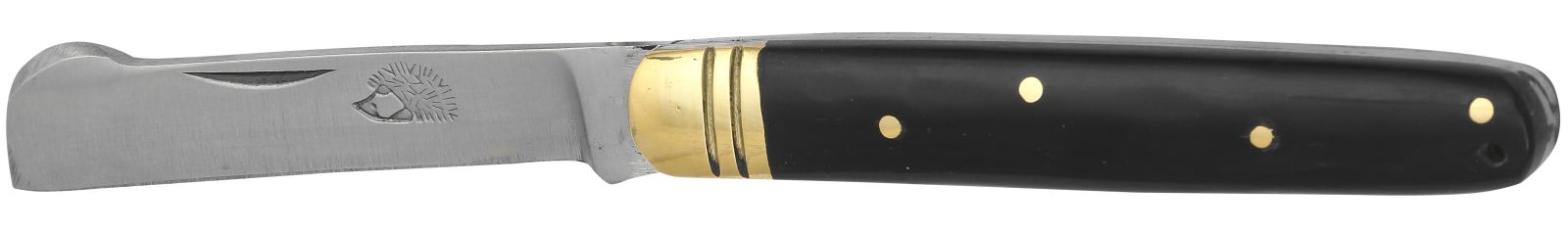 Black Horn Handle Flat-Blade Grafting Knife – 10 cm Handle, Brass Bolster