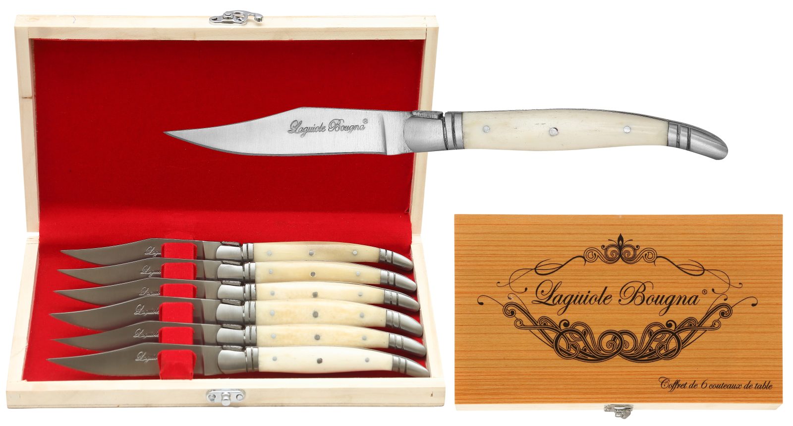 White Bone Handle Table Knife Set – 12 cm Handle, Set of 6