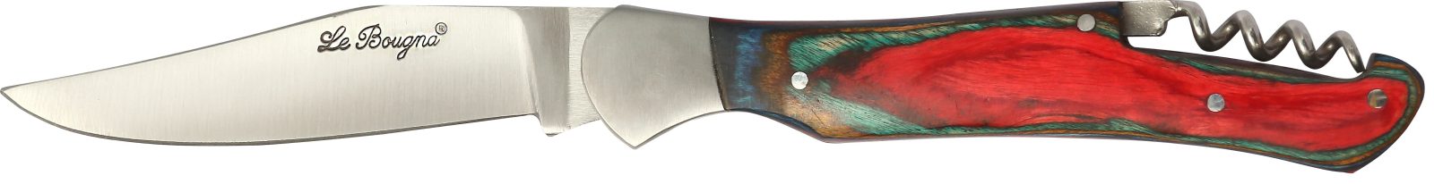 Fire Red & Green Wood Handle Corkscrew Folding Knife – 12 cm Handle, Inox Bolster
