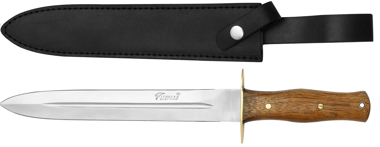 Fixed Blade Dagger Knife with Brass Guard & Walnut Wood Handle – 13 cm Handle, Leather Case Included