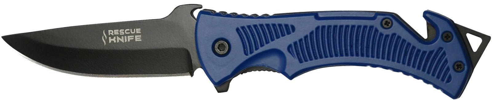 Blue Textured Grip Rescue Folding Knife – 12.5 cm Handle, Glass Breaker & Belt Cutter